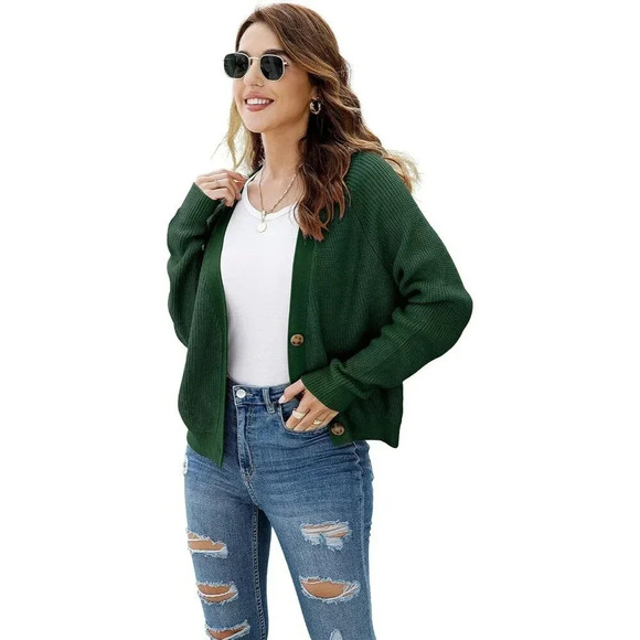 ❤️Women's Green  Long Sleeve Open Front Cardigan Single Breasted Knitted Sweater - Picture 3 of 7